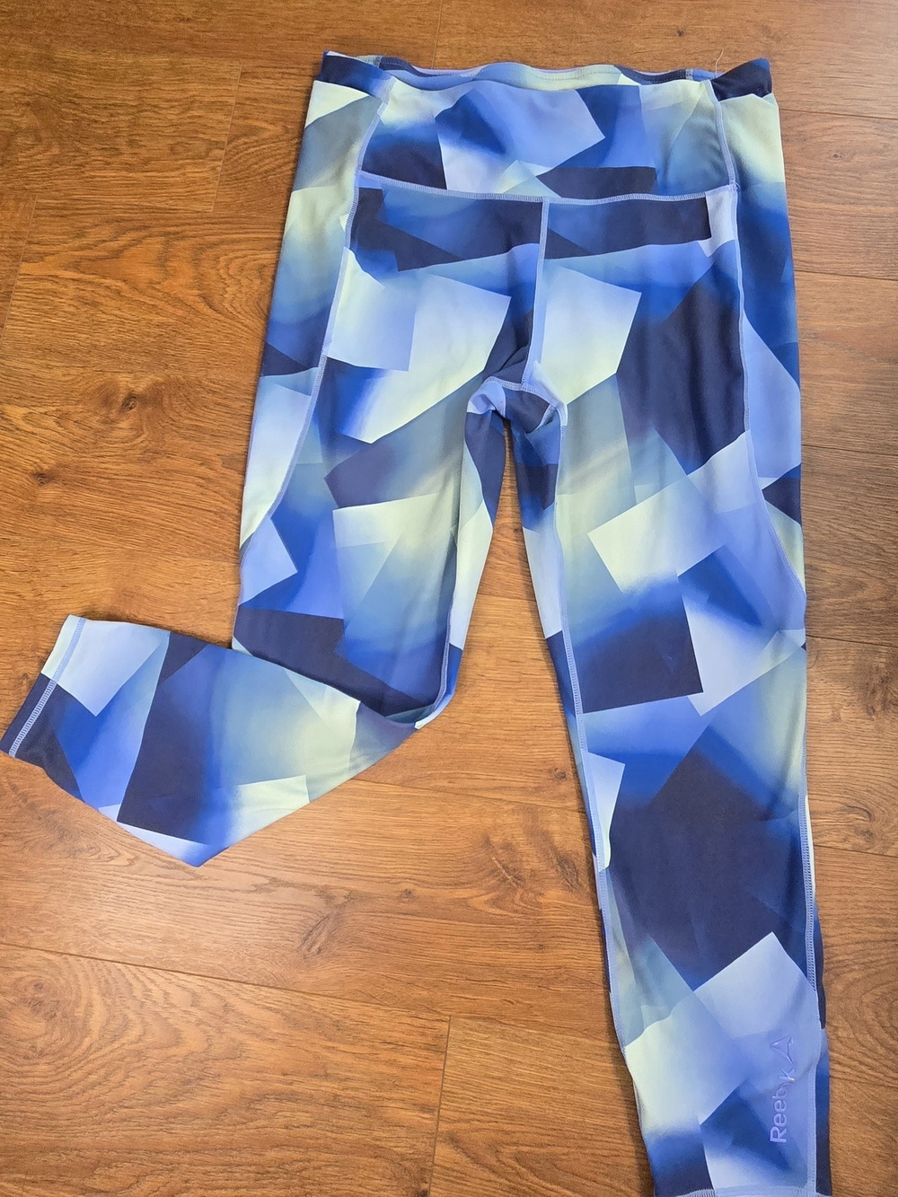 Reebok Women's XL Blue Geometric Print Yoga Leggings Workout Pants Activewear